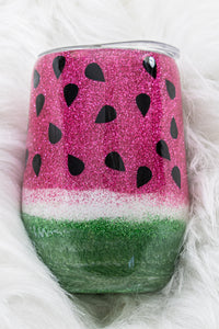 Glittered Watermelon ~  15 Ounce Stainless Steel Stemless Wine Glass