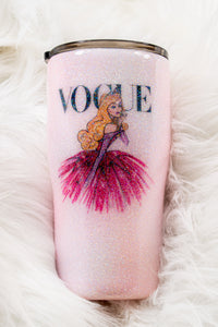 Pretty Pink Glittered Princess Vogue Stainless Steel Tumbler