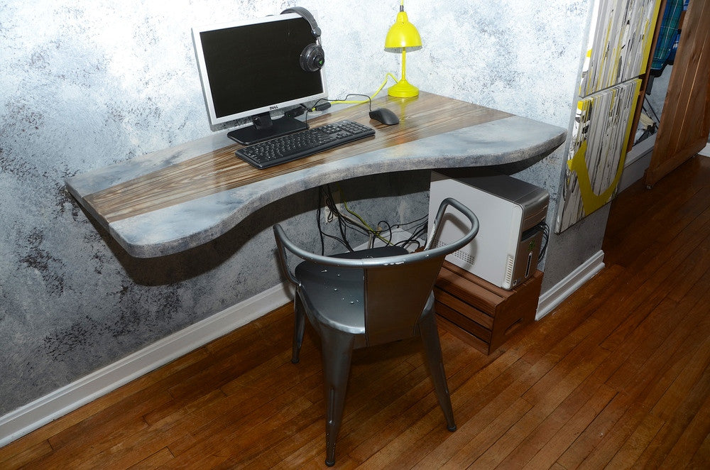 Abstract wood and concrete desk - Shirley's Loft