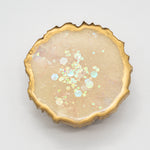 CREAM MICA HOLOGRAPHIC OPAL GLITTER WITH  GOLD EDGING ON A WHITE BASE