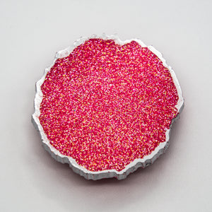 HOT PINK AND SILVER GLITTER WITH SILVER EDGING ONN A WHITE BASE