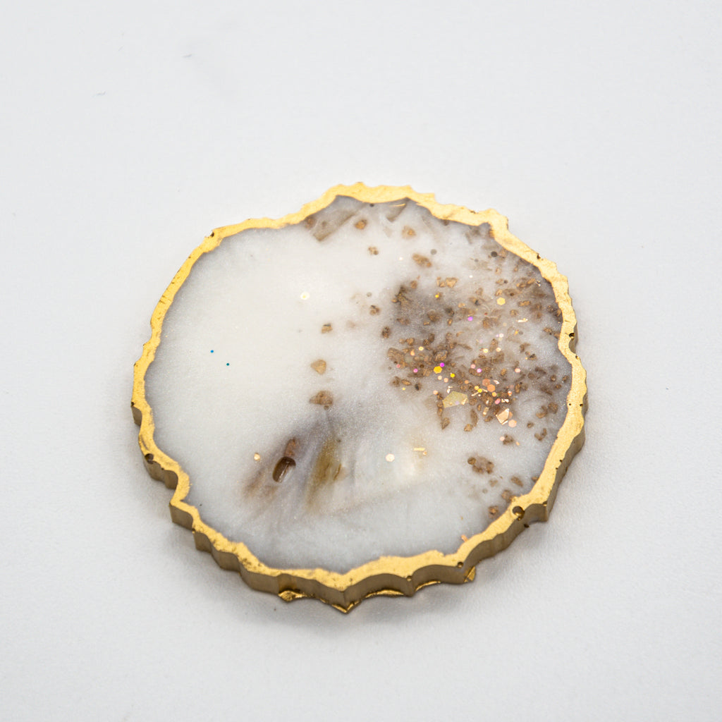 PEARL OPAL MICA WITH GOLD GLITTER AND GOLD EDGING ON YOUR CHOICE OF WHITE OR BLACK BASE