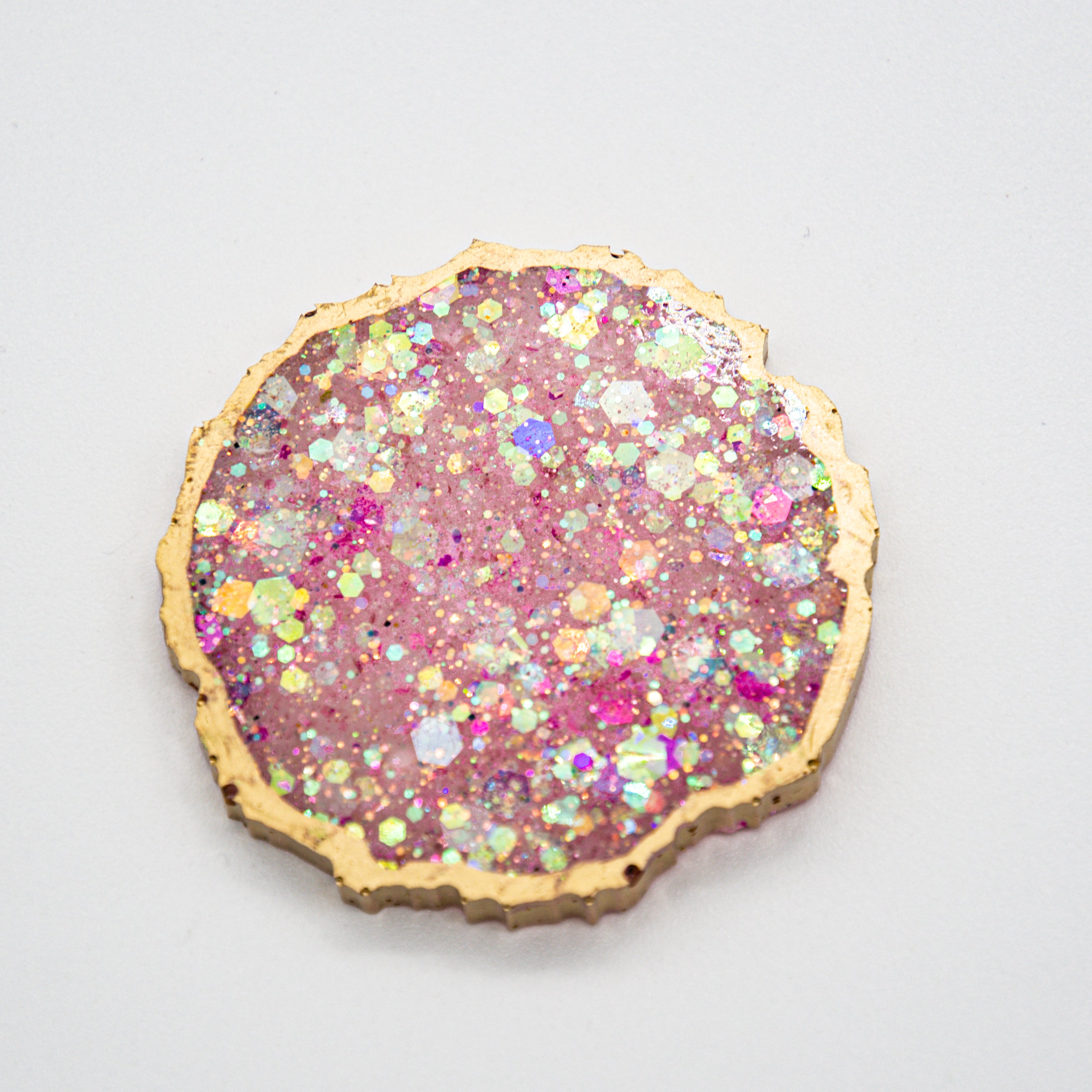 PINK AND OPAL HOLOGRAPHIC GLITTER WITH GOLD EDGING AND YOUR CHOICE OF WHITE OR BLACK BASE