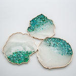 Pearl White Mica and Teal Glitter with Gold Edging Set of 3