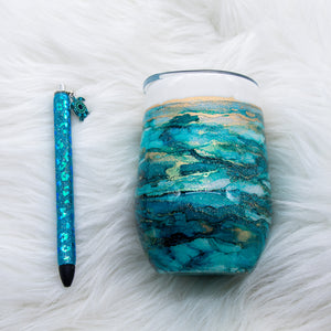 Teal and Gold Stemless Wineglass