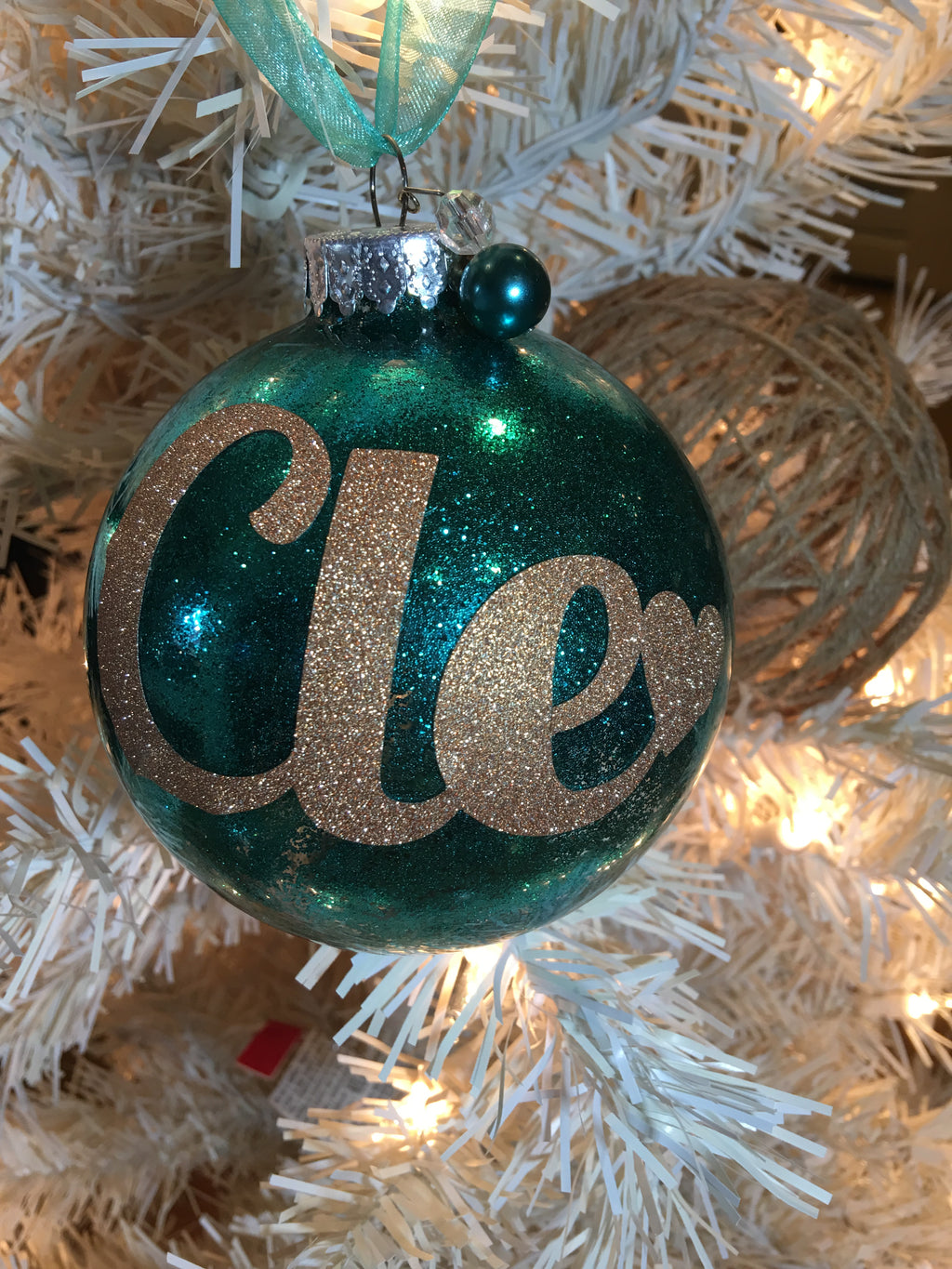 Large Teal and Gold 4” Signature Ornament - Holiday Glitz Collection