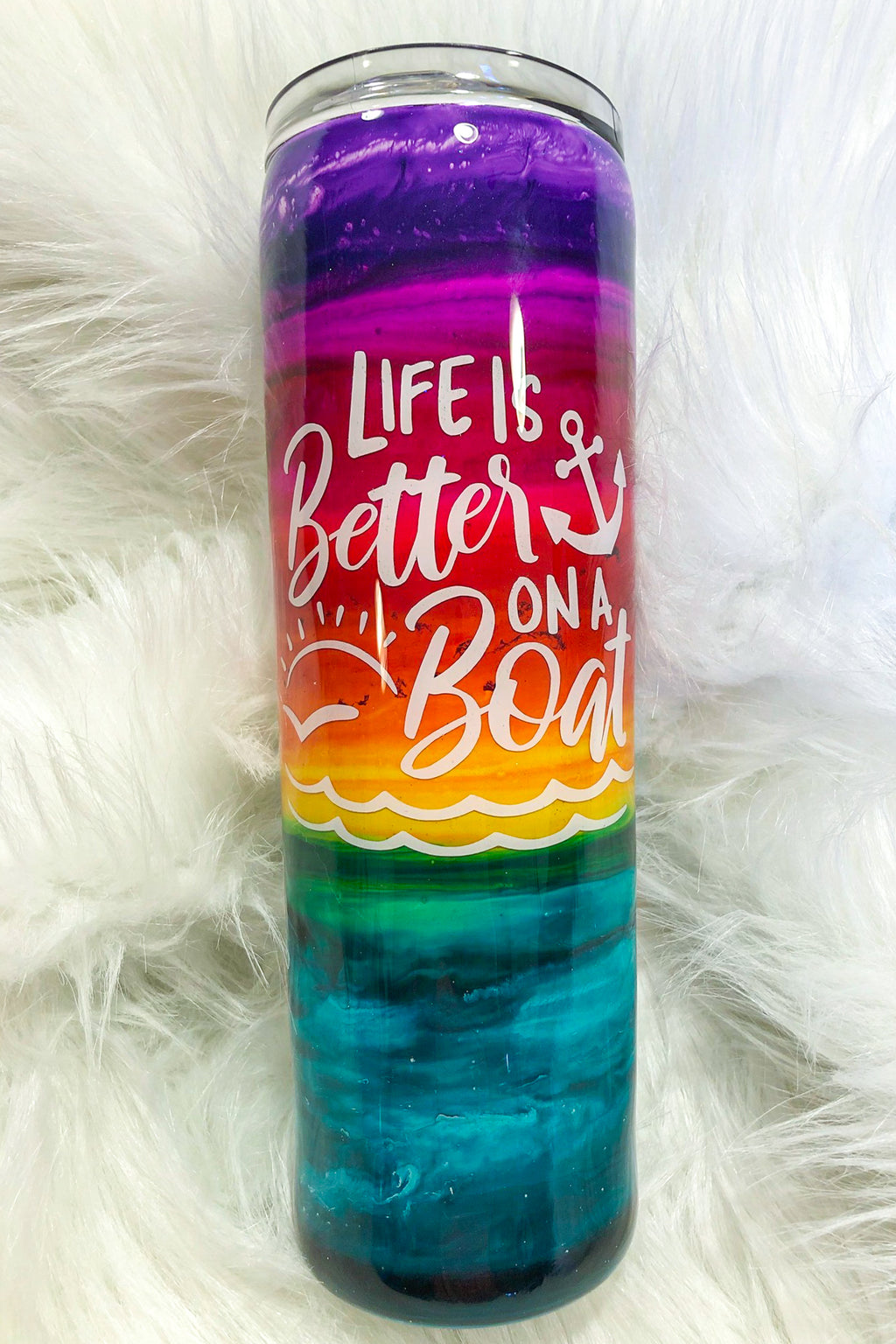 Life is Better on a Boat Sunset ~ Hand Painted 30 ounce  Stainless Steel Tumbler