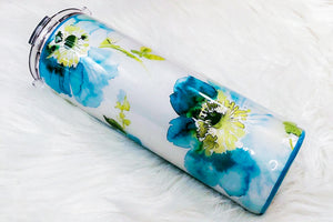 Stunning Turquoise Glittered Floral ~ 30 Ounce Stainless Steel Tumbler