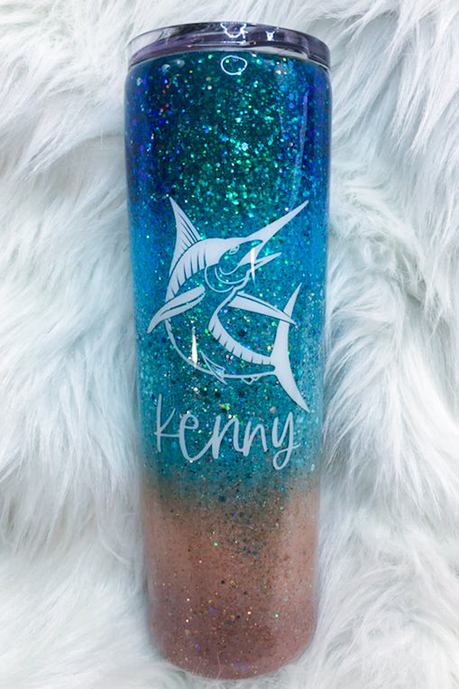 Glittered Ocean ~ A Marlin in the Sea ~ 30 Ounce  Stainless Steel Tumbler