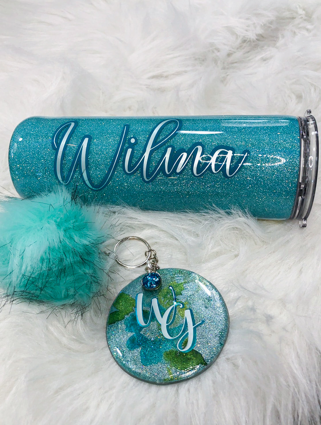 Stunning Turquoise Glittered Floral ~ 30 Ounce Stainless Steel Tumbler