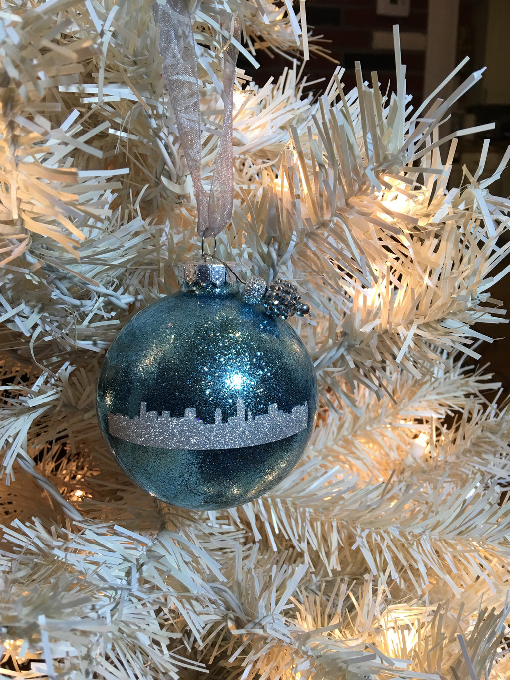 Medium Icy Blue Skyline 3" Signature Ornament - Holiday Glitz Collection