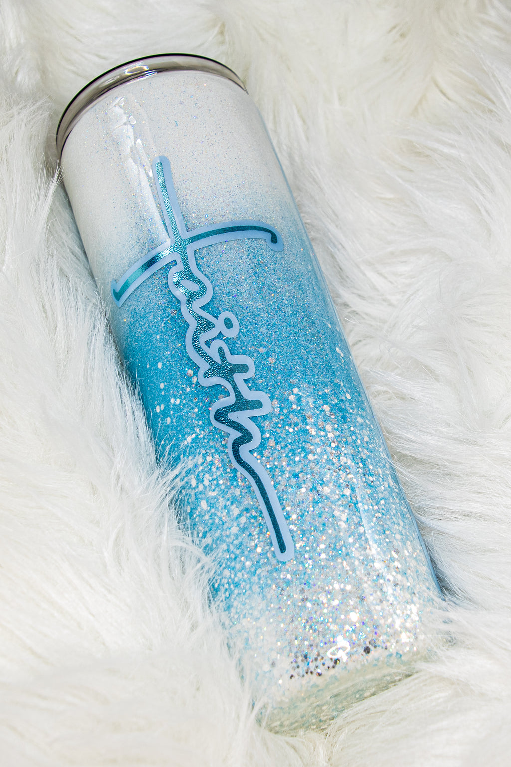 Floral Blue Glittered Faith Ombre ~ 30 Ounce Stainless Steel Tumbler