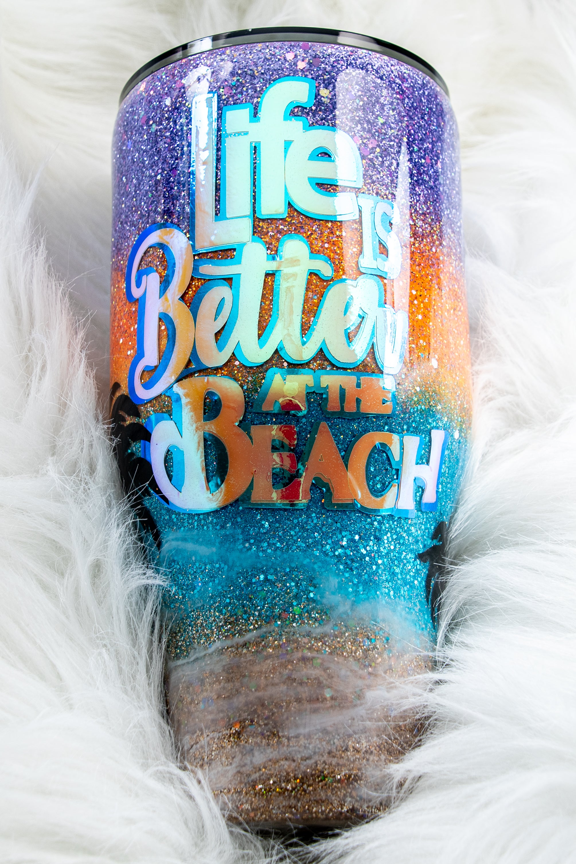 Glittered Beach Life is Better on the Beach ~ 40 Ounce Stainless Steel Tumbler