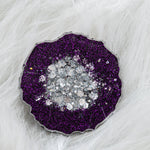 VIOLET AND SLIVER GLITTER WITH SILVER EDGING ON A BLACK BASE